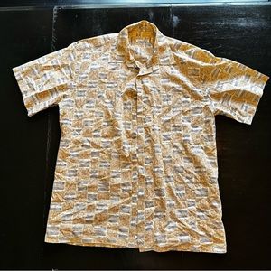 Vintage Burma Bidas Medium Gold and Blue Hawaiian Tropical Vacation Shirt